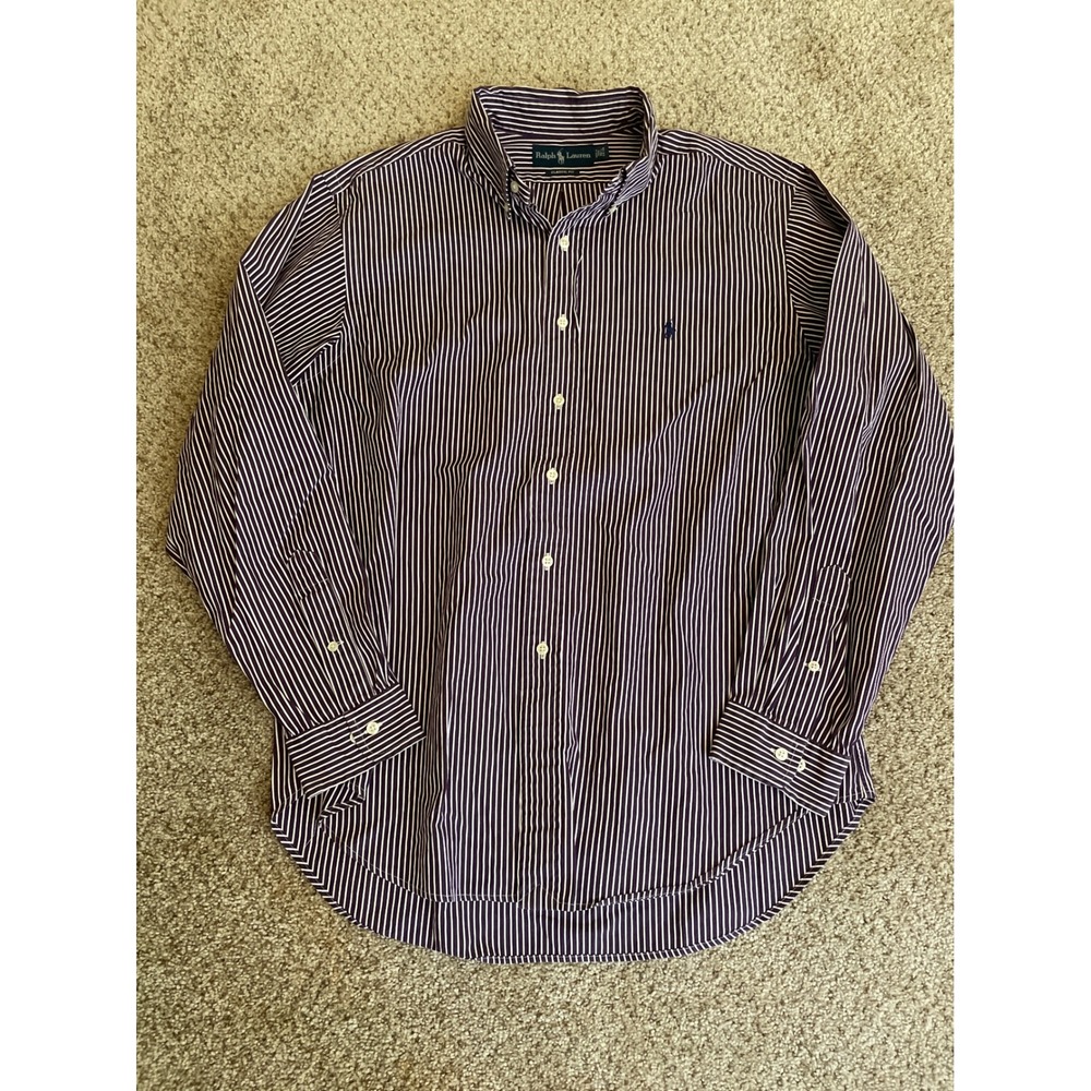 Ralph Lauren Men's Button Down 16.5 34/35 Purple Striped Classic Fit Shirt Pony - Picture 2 of 8